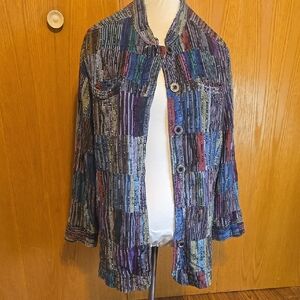 CJ Banks Multicolor Patchwork Striped Jacket